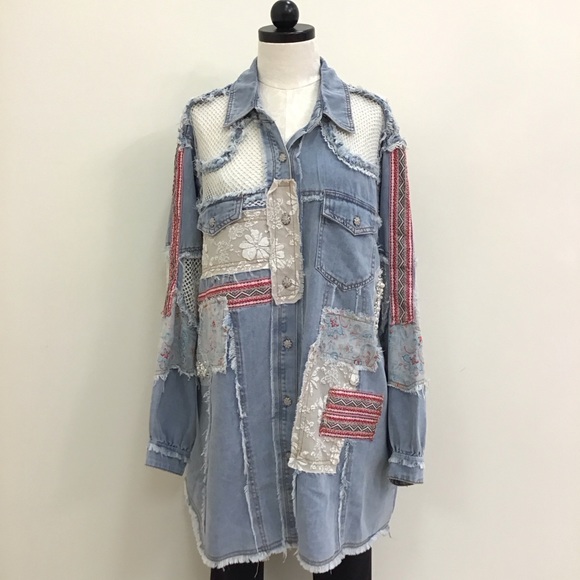 POL Button Down Patchwork Multi-Pattern Jacket main image 1